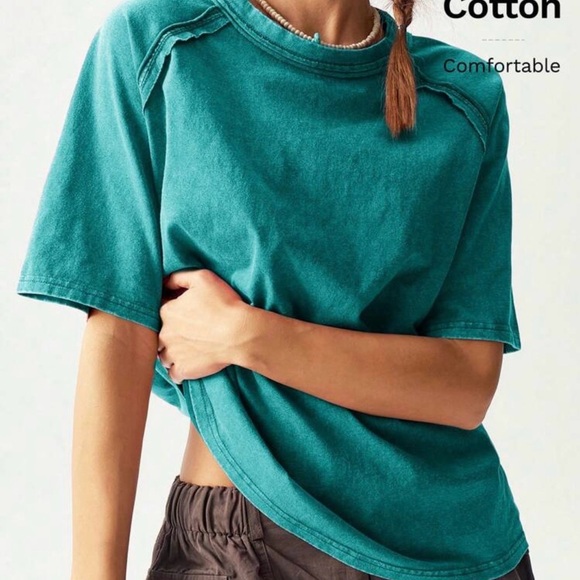 🔥 Vintage Washed Emerald Tee – Effortless Cool Girl Staple 🔥 💯 COTTON - Picture 3 of 4